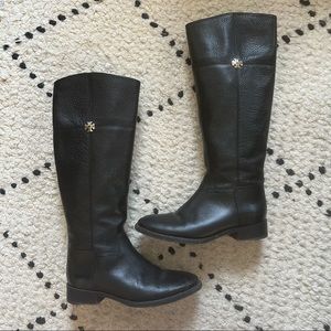 Tory Burch Black Leather Knee High Riding Boot
